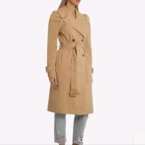 Avec Les Filles Puff Sleeve Belted Trench Coat Camel Small Cotton Double Breaste